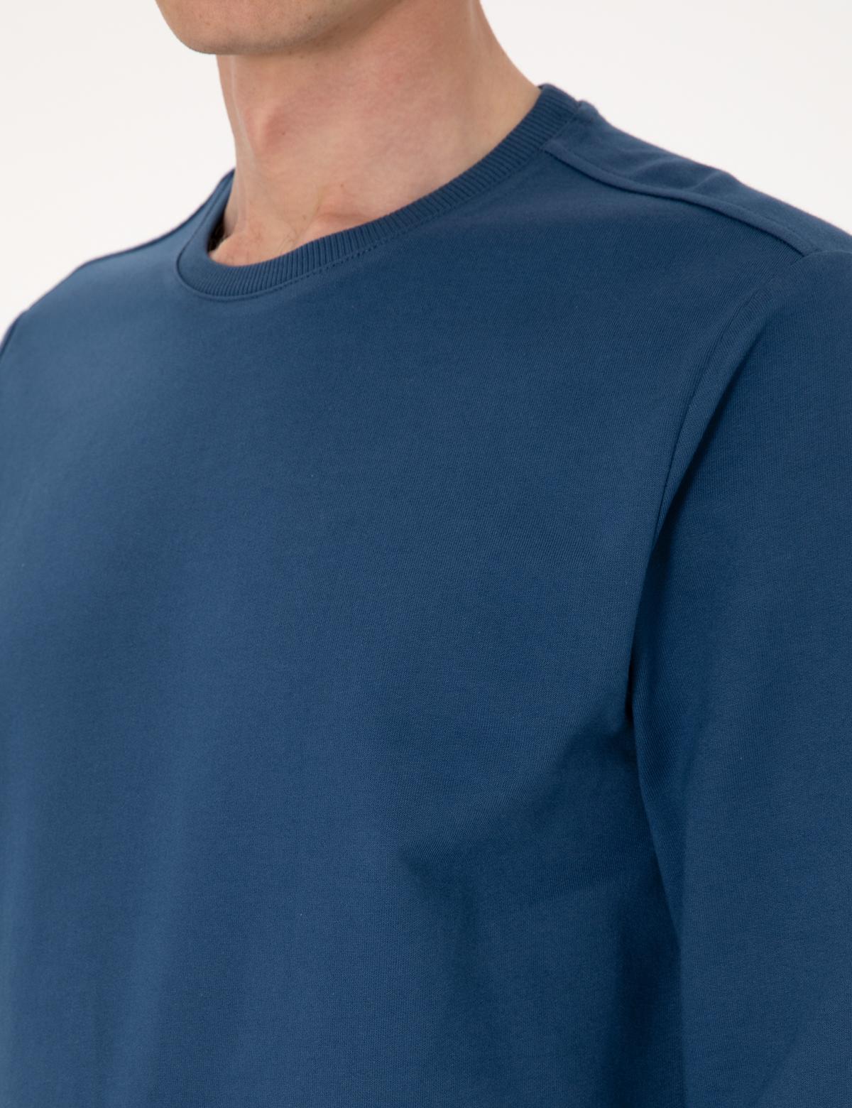Açık Lacivert 2 İplik Regular Fit Bisiklet Yaka Basic Sweatshirt - 50314054146