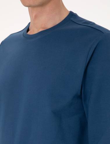 Açık Lacivert 2 İplik Regular Fit Bisiklet Yaka Basic Sweatshirt