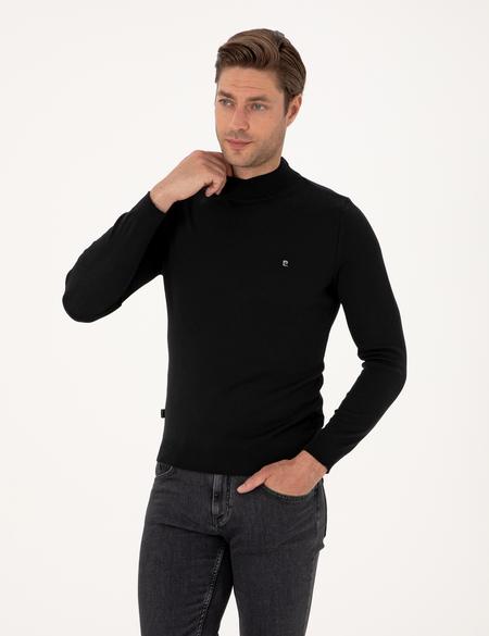 Siyah Slim Fit Yarım Balıkçı Yaka Basic Triko Kazak - 50314176018