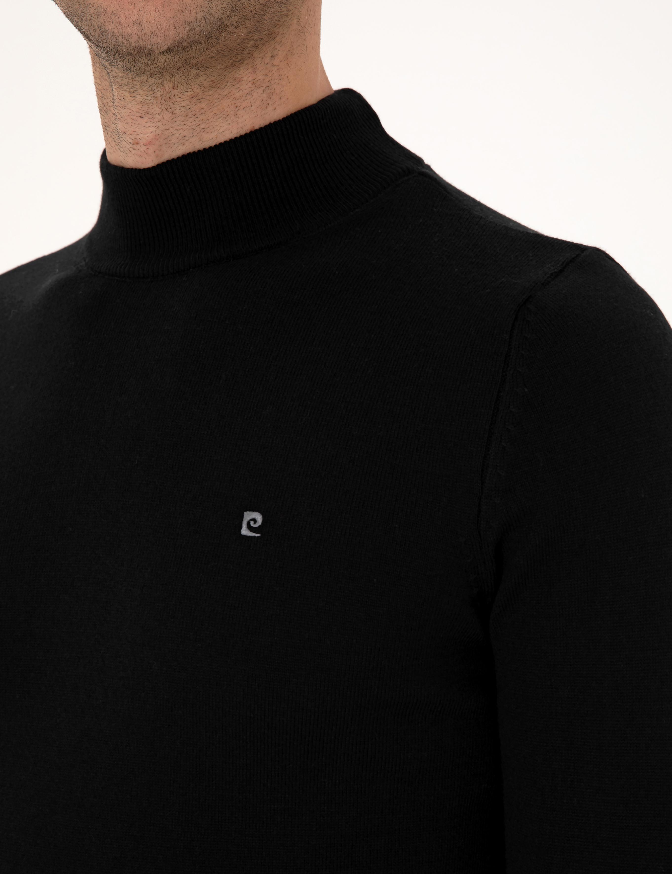 Siyah Slim Fit Yarım Balıkçı Yaka Basic Triko Kazak