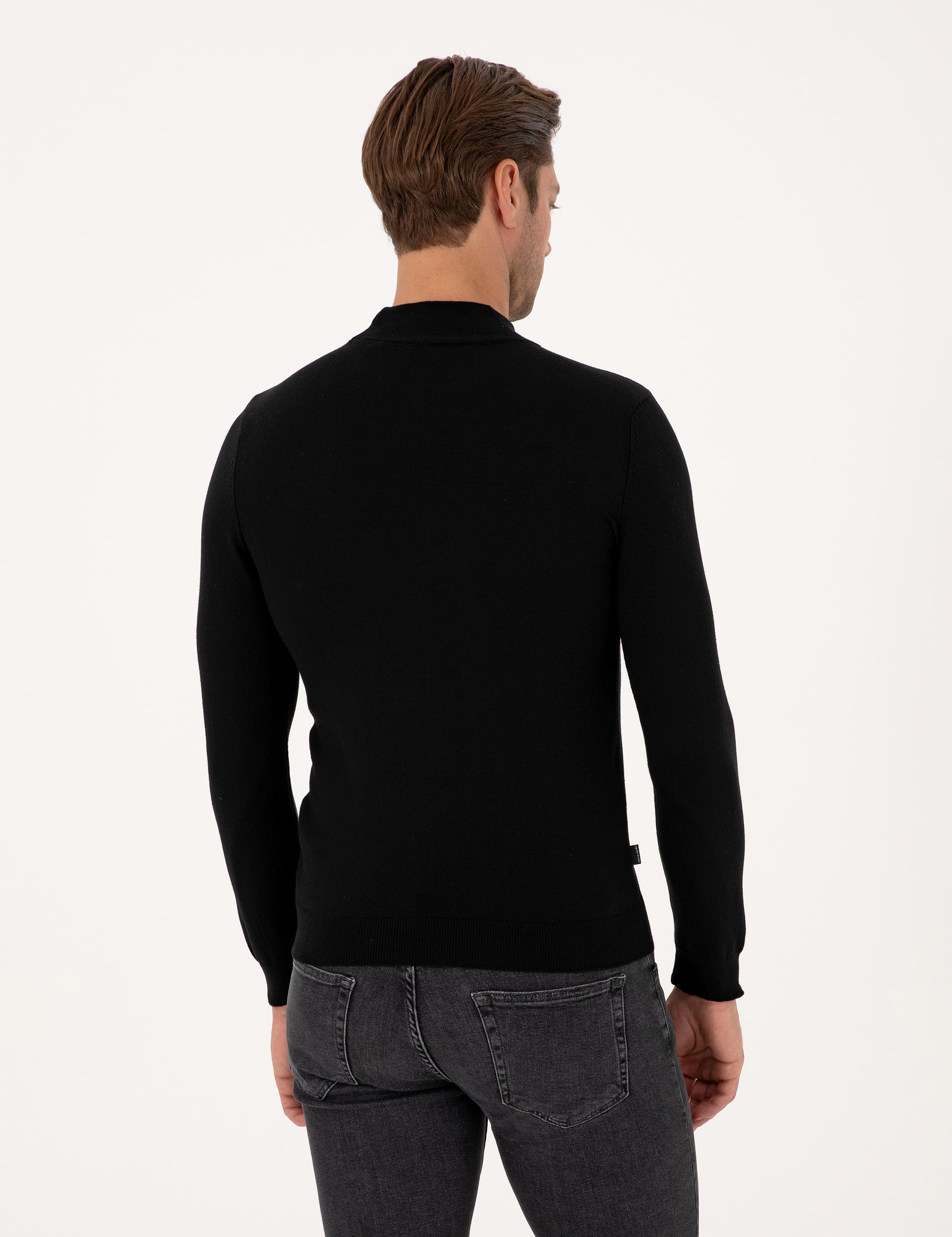 Siyah Slim Fit Yarım Balıkçı Yaka Basic Triko Kazak