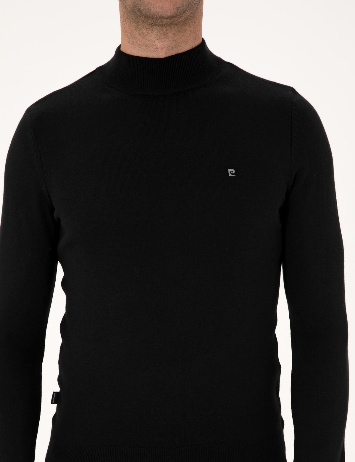 Siyah Slim Fit Yarım Balıkçı Yaka Basic Triko Kazak - 50314176018