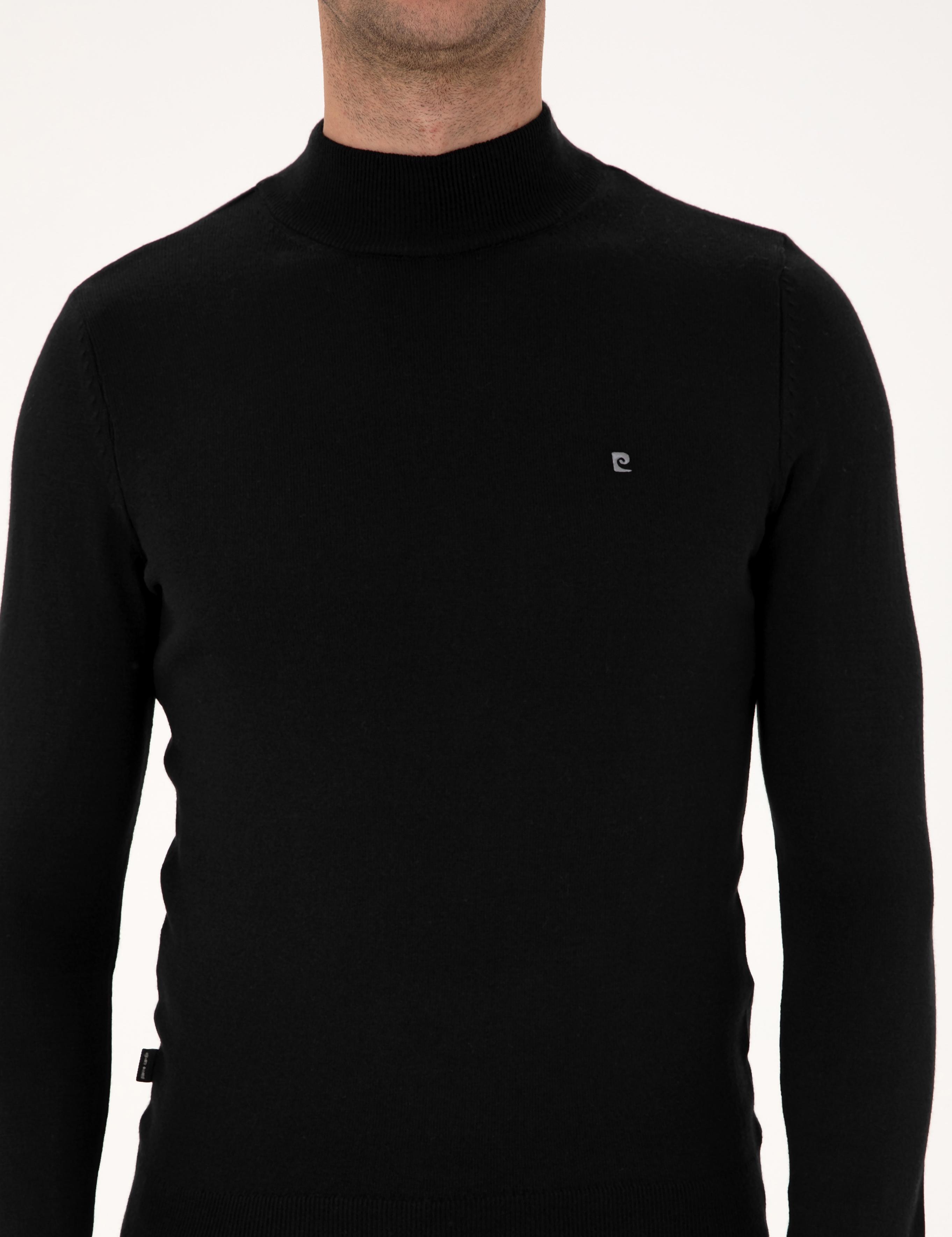 Siyah Slim Fit Yarım Balıkçı Yaka Basic Triko Kazak