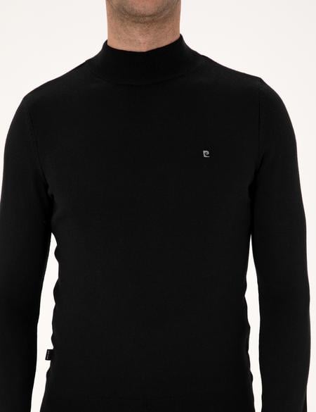 Siyah Slim Fit Yarım Balıkçı Yaka Basic Triko Kazak - 50314176018