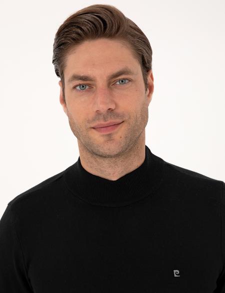 Siyah Slim Fit Yarım Balıkçı Yaka Basic Triko Kazak - 50314176018