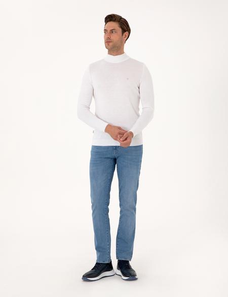 Ekru Slim Fit Yarım Balıkçı Yaka Basic Triko Kazak - 50314176076