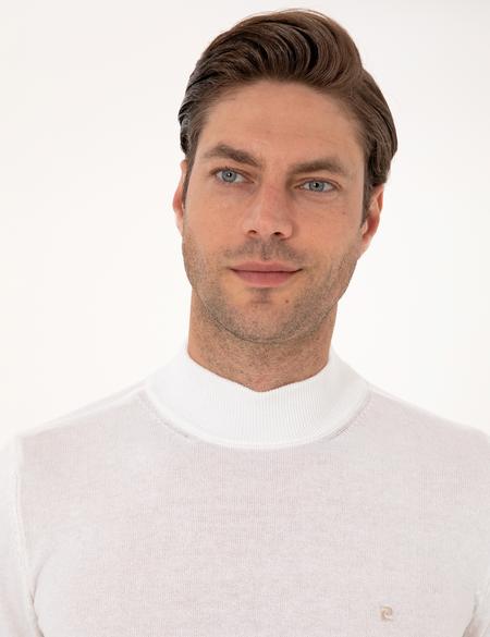 Ekru Slim Fit Yarım Balıkçı Yaka Basic Triko Kazak - 50314176076