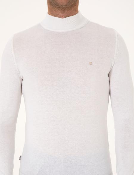 Ekru Slim Fit Yarım Balıkçı Yaka Basic Triko Kazak - 50314176076