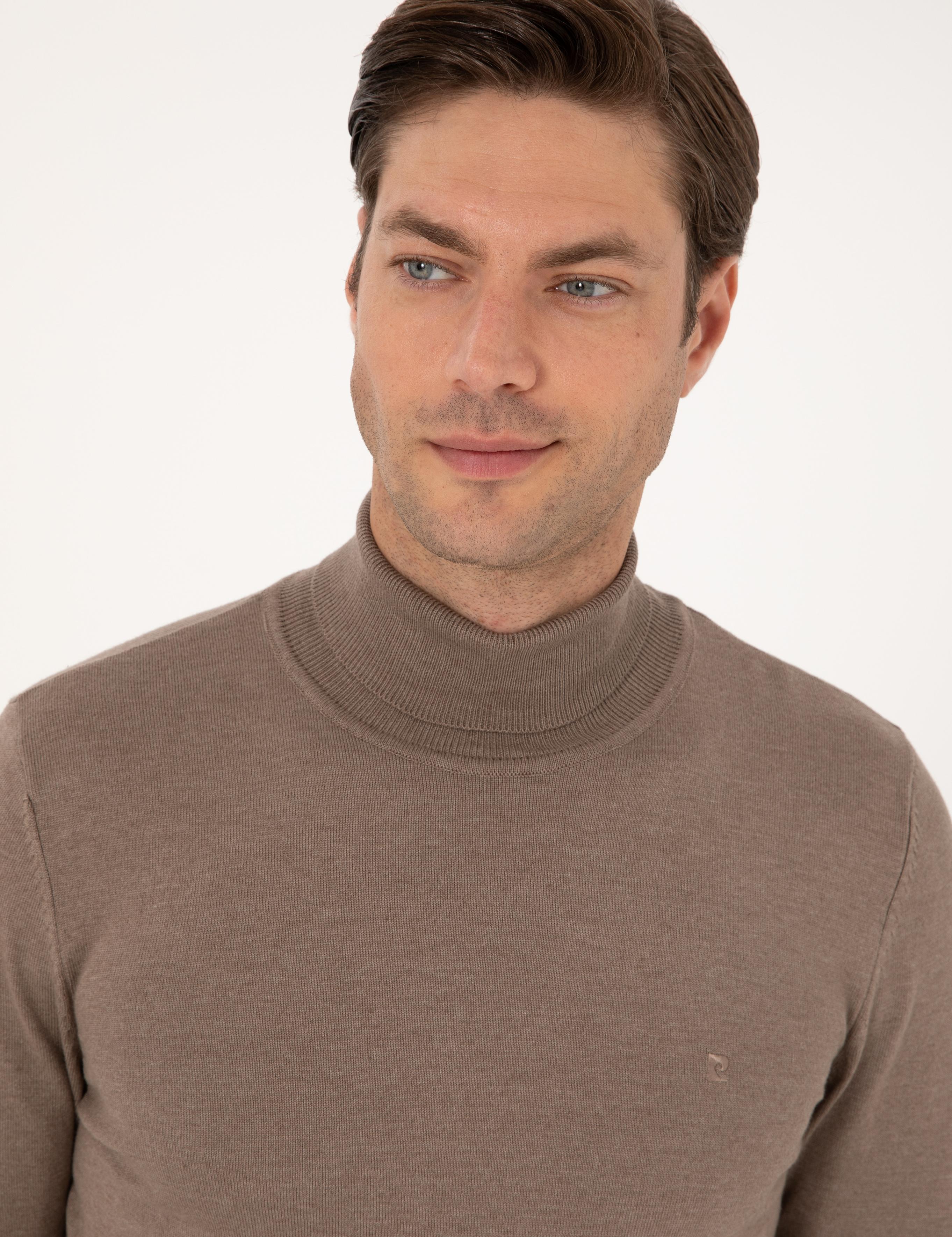 Vizon Melanj Slim Fit Balıkçı Yaka Basic Triko Kazak