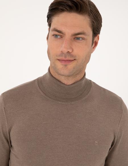 Vizon Melanj Slim Fit Balıkçı Yaka Basic Triko Kazak - 50314202126