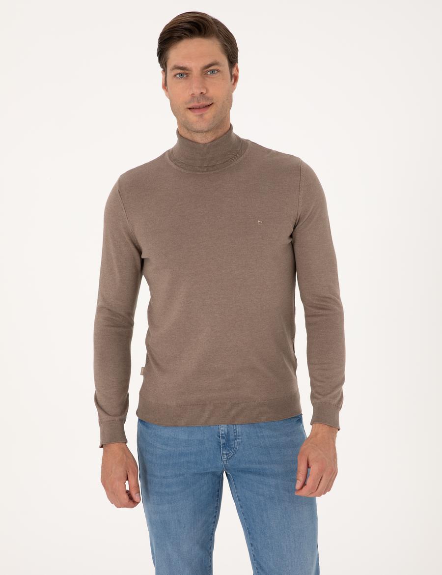 Vizon Melanj Slim Fit Balıkçı Yaka Basic Triko Kazak