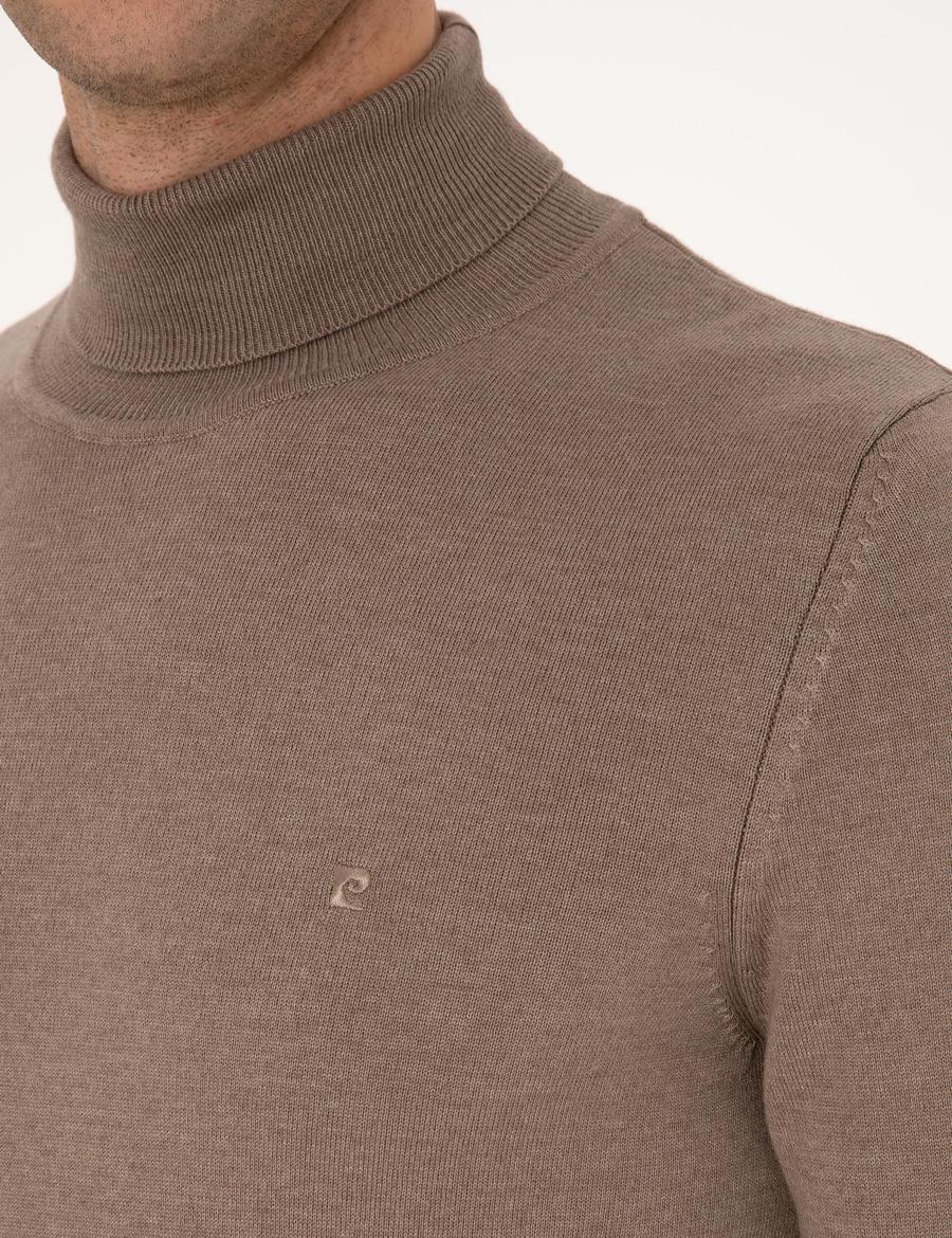 Vizon Melanj Slim Fit Balıkçı Yaka Basic Triko Kazak