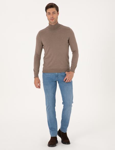 Vizon Melanj Slim Fit Balıkçı Yaka Basic Triko Kazak - 50314202126