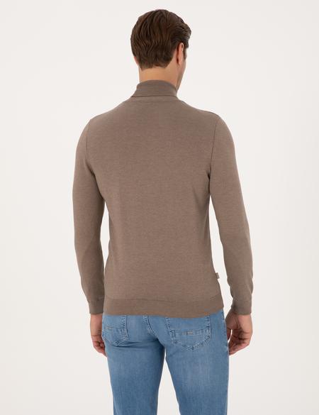 Vizon Melanj Slim Fit Balıkçı Yaka Basic Triko Kazak - 50314202126