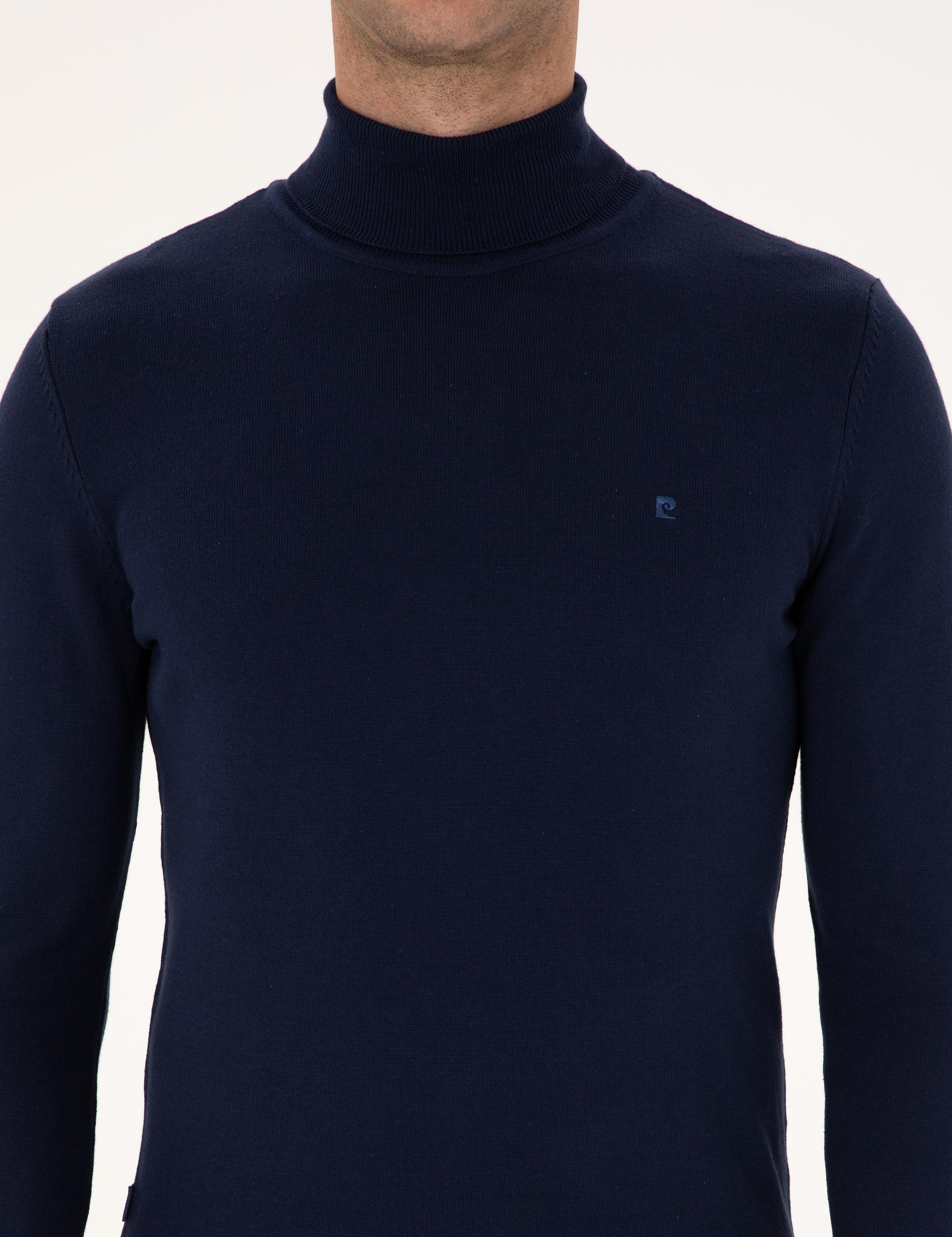 Açık Lacivert Slim Fit Balıkçı Yaka Basic Triko Kazak