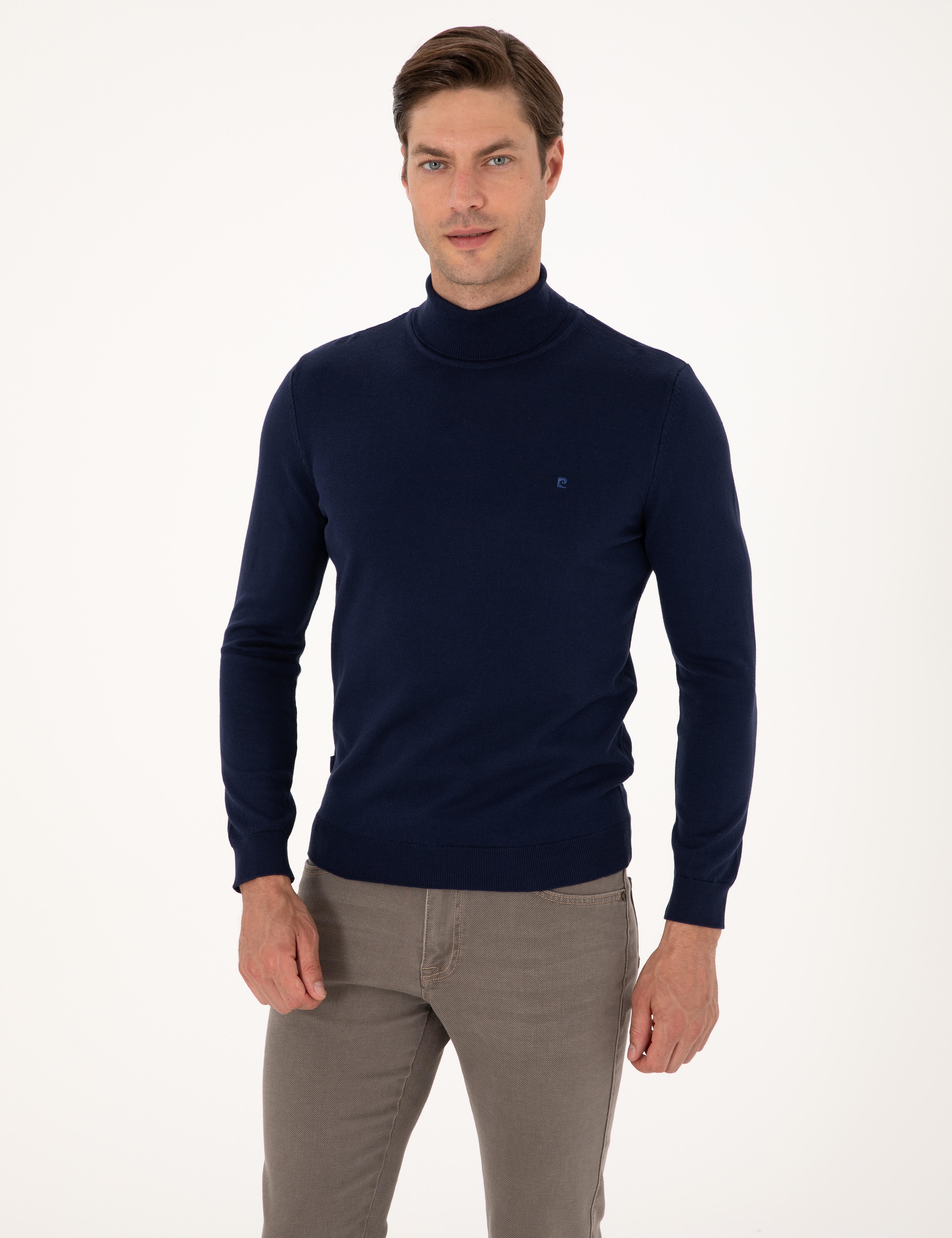 Açık Lacivert Slim Fit Balıkçı Yaka Basic Triko Kazak - Image 1