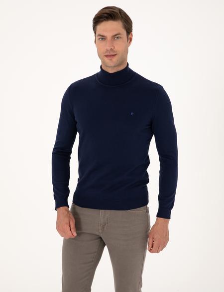 Açık Lacivert Slim Fit Balıkçı Yaka Basic Triko Kazak - 50314202028
