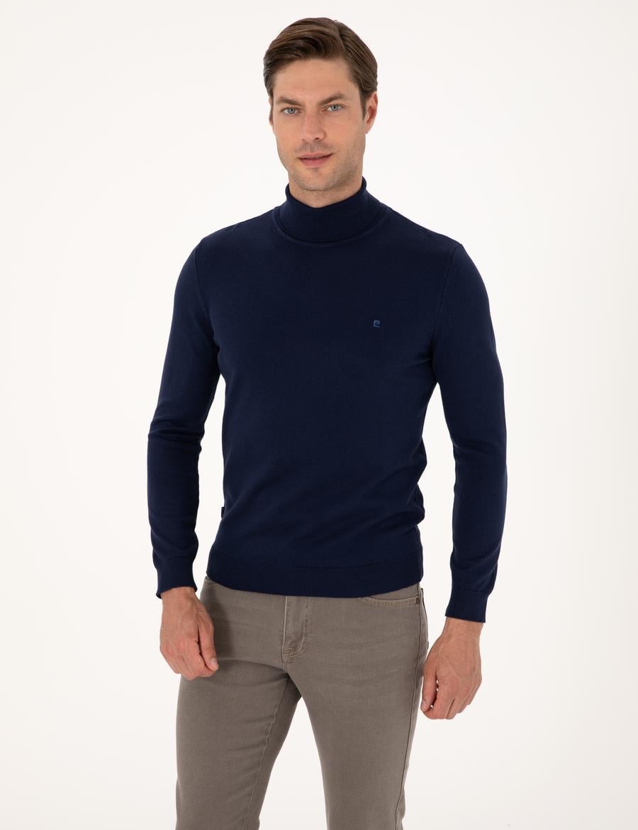 Açık Lacivert Slim Fit Balıkçı Yaka Basic Triko Kazak