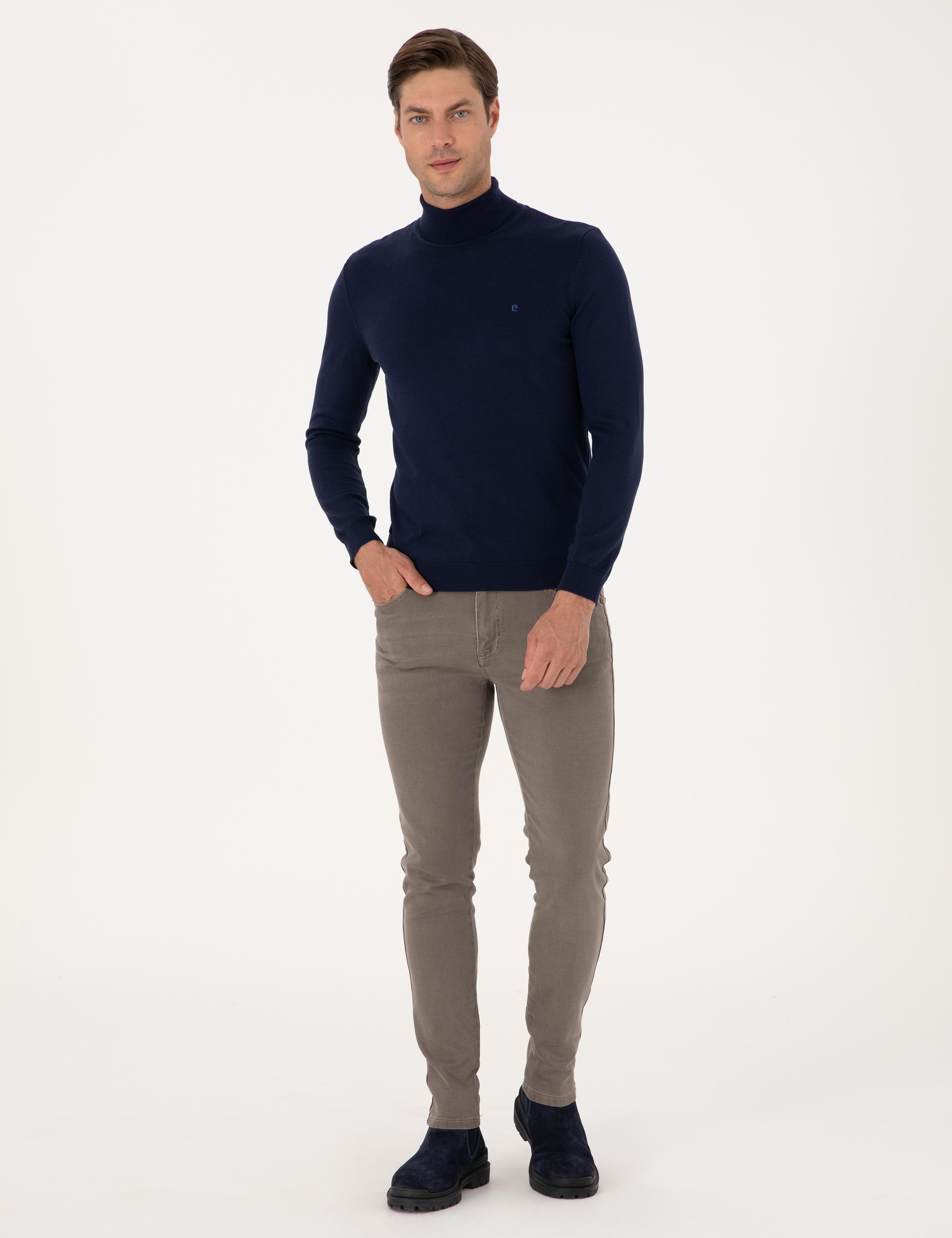 Açık Lacivert Slim Fit Balıkçı Yaka Basic Triko Kazak