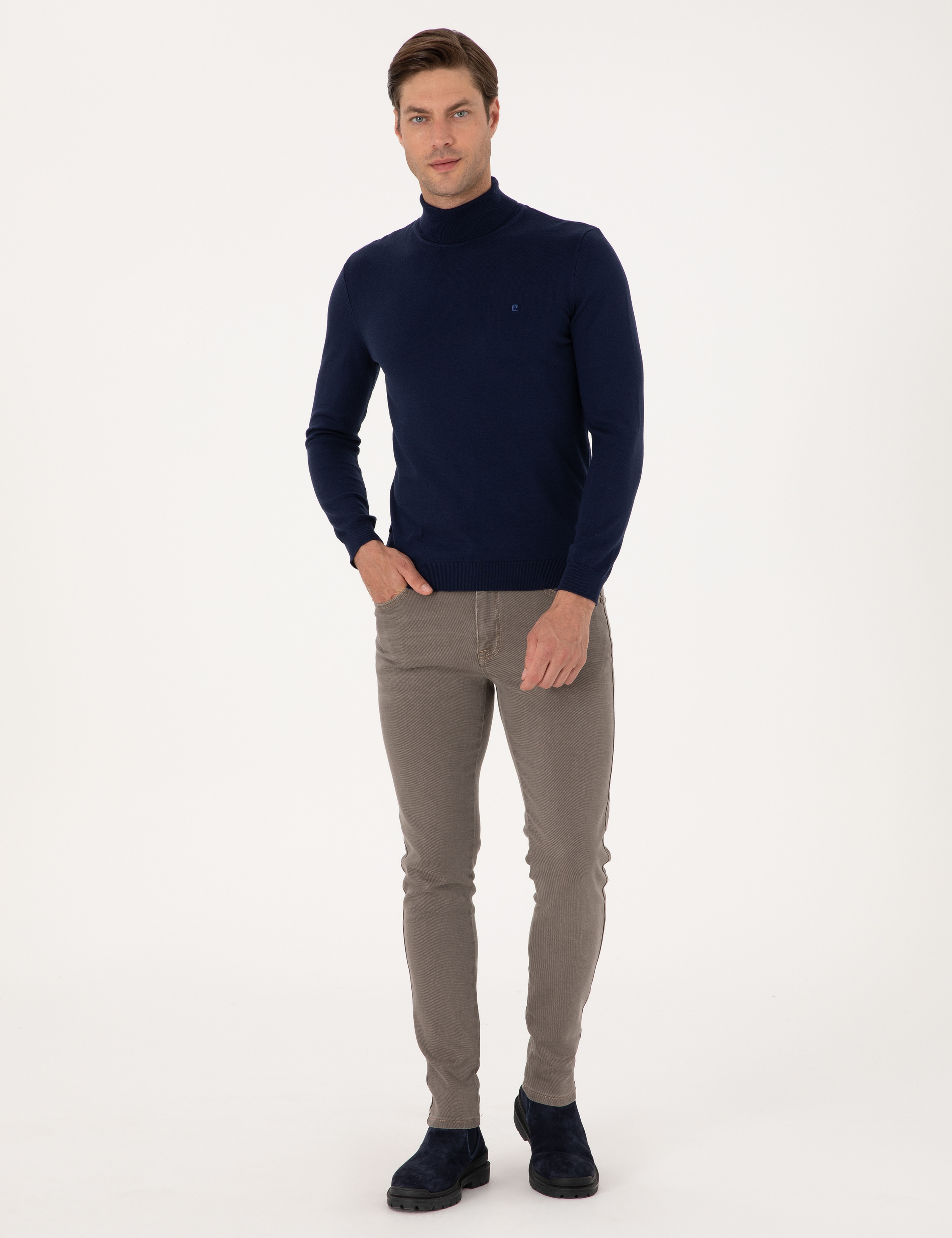 Açık Lacivert Slim Fit Balıkçı Yaka Basic Triko Kazak - Image 4