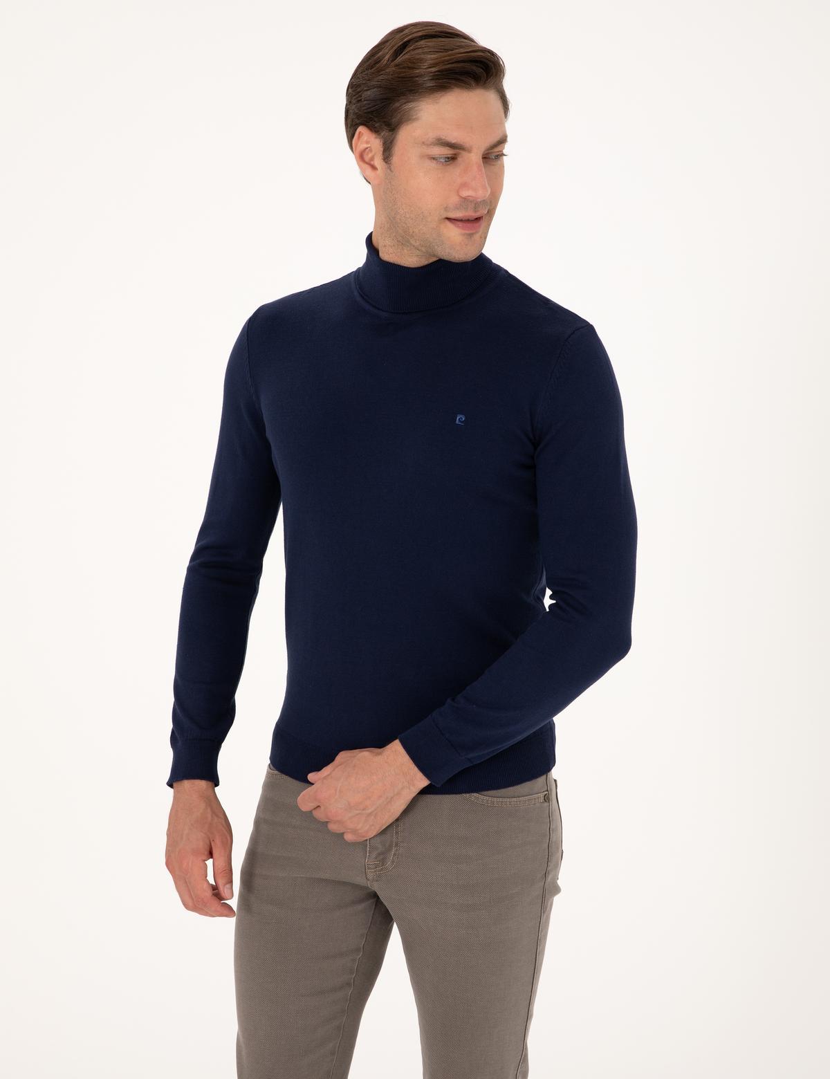 Açık Lacivert Slim Fit Balıkçı Yaka Basic Triko Kazak - 50314202028