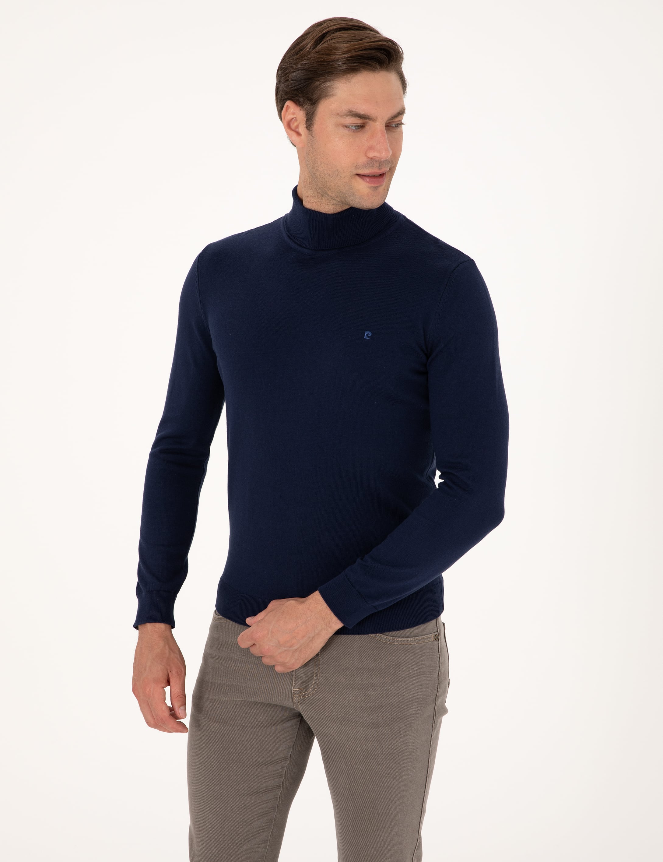 Açık Lacivert Slim Fit Balıkçı Yaka Basic Triko Kazak