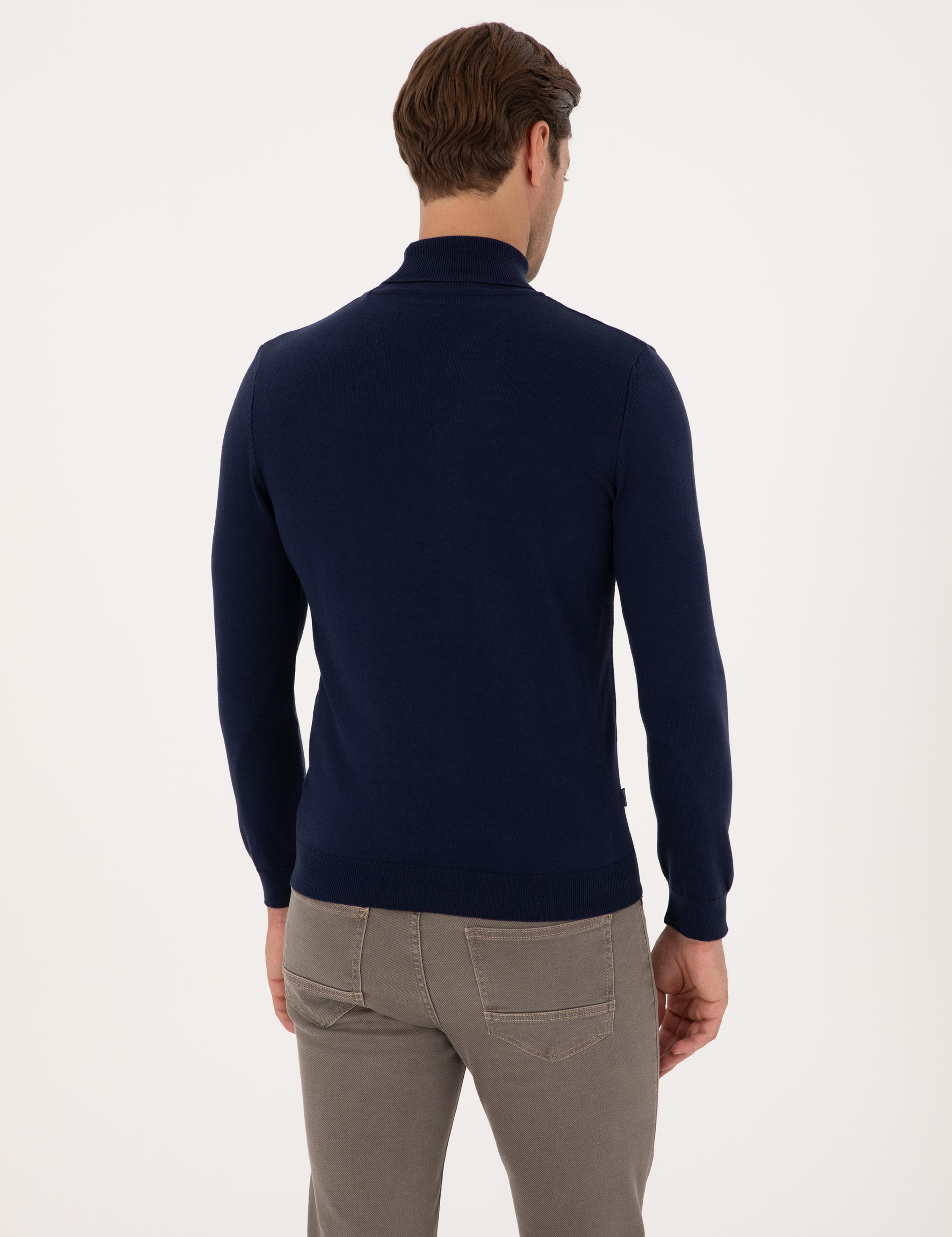 Açık Lacivert Slim Fit Balıkçı Yaka Basic Triko Kazak