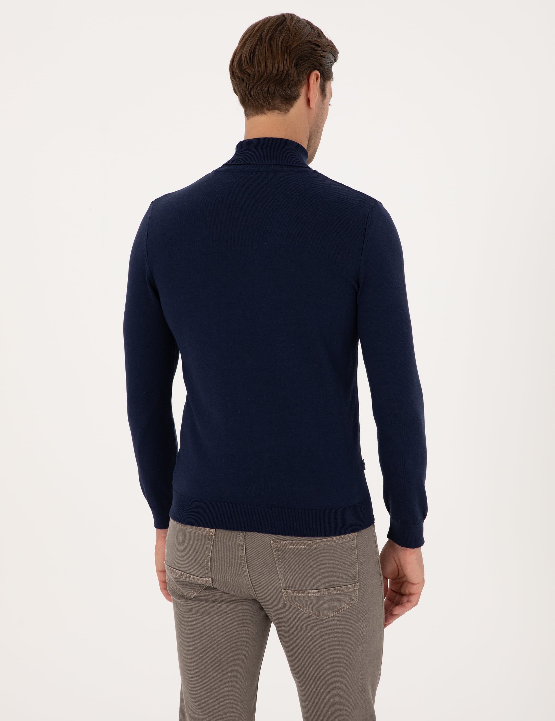 Açık Lacivert Slim Fit Balıkçı Yaka Basic Triko Kazak