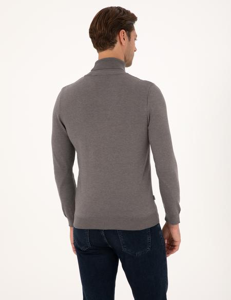 Gri Melanj Slim Fit Balıkçı Yaka Basic Triko Kazak - 50314202115