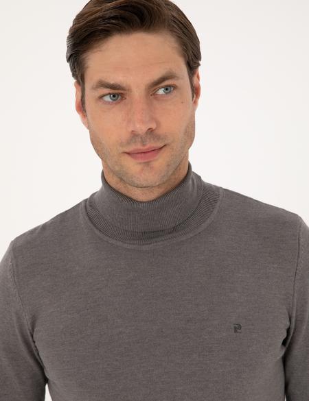 Gri Melanj Slim Fit Balıkçı Yaka Basic Triko Kazak - 50314202115