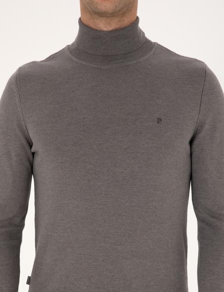 Gri Melanj Slim Fit Balıkçı Yaka Basic Triko Kazak - 50314202115