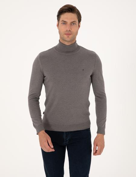 Gri Melanj Slim Fit Balıkçı Yaka Basic Triko Kazak - 50314202115