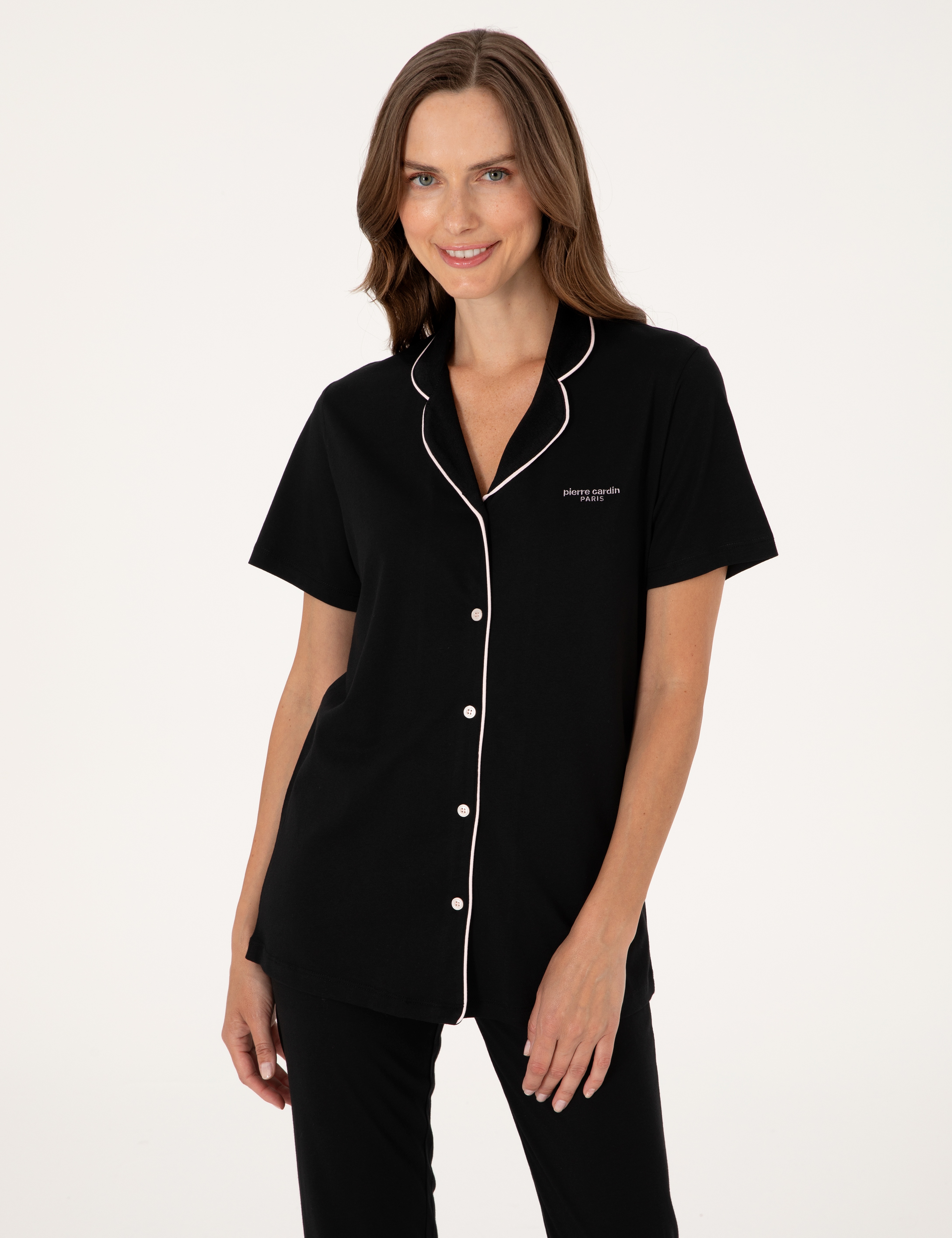 Siyah Kısakollu Gömlek Pijama Takımı - Image 3