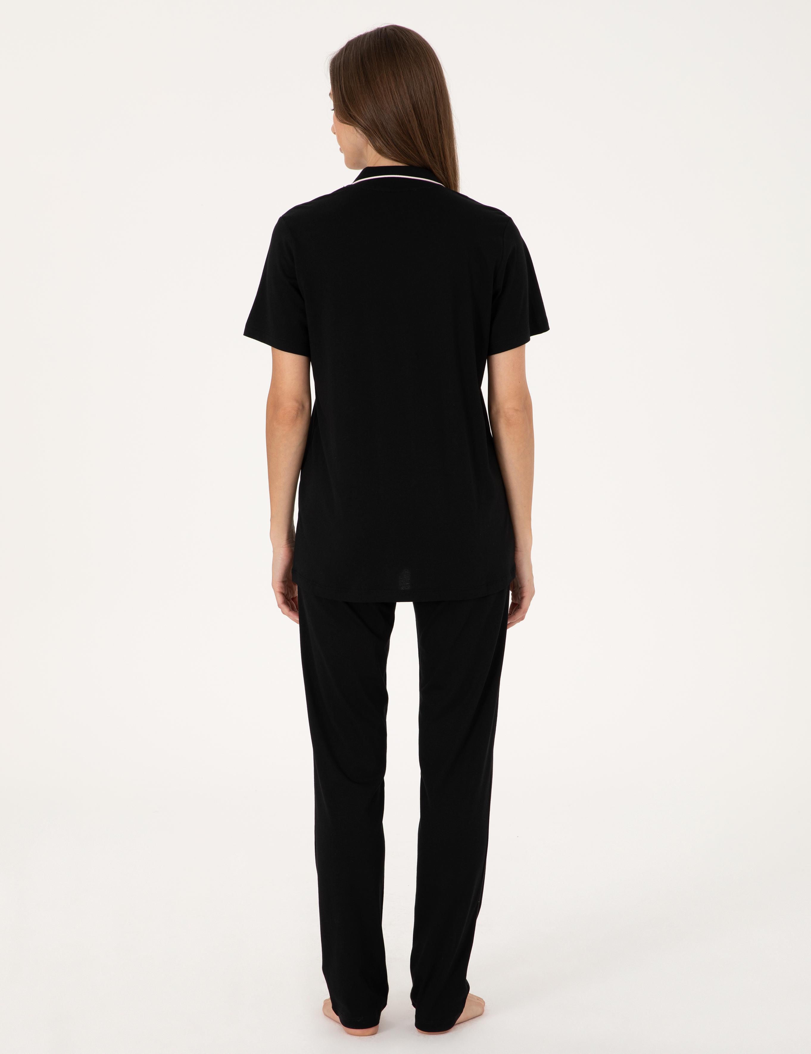 Siyah Kısakollu Gömlek Pijama Takımı