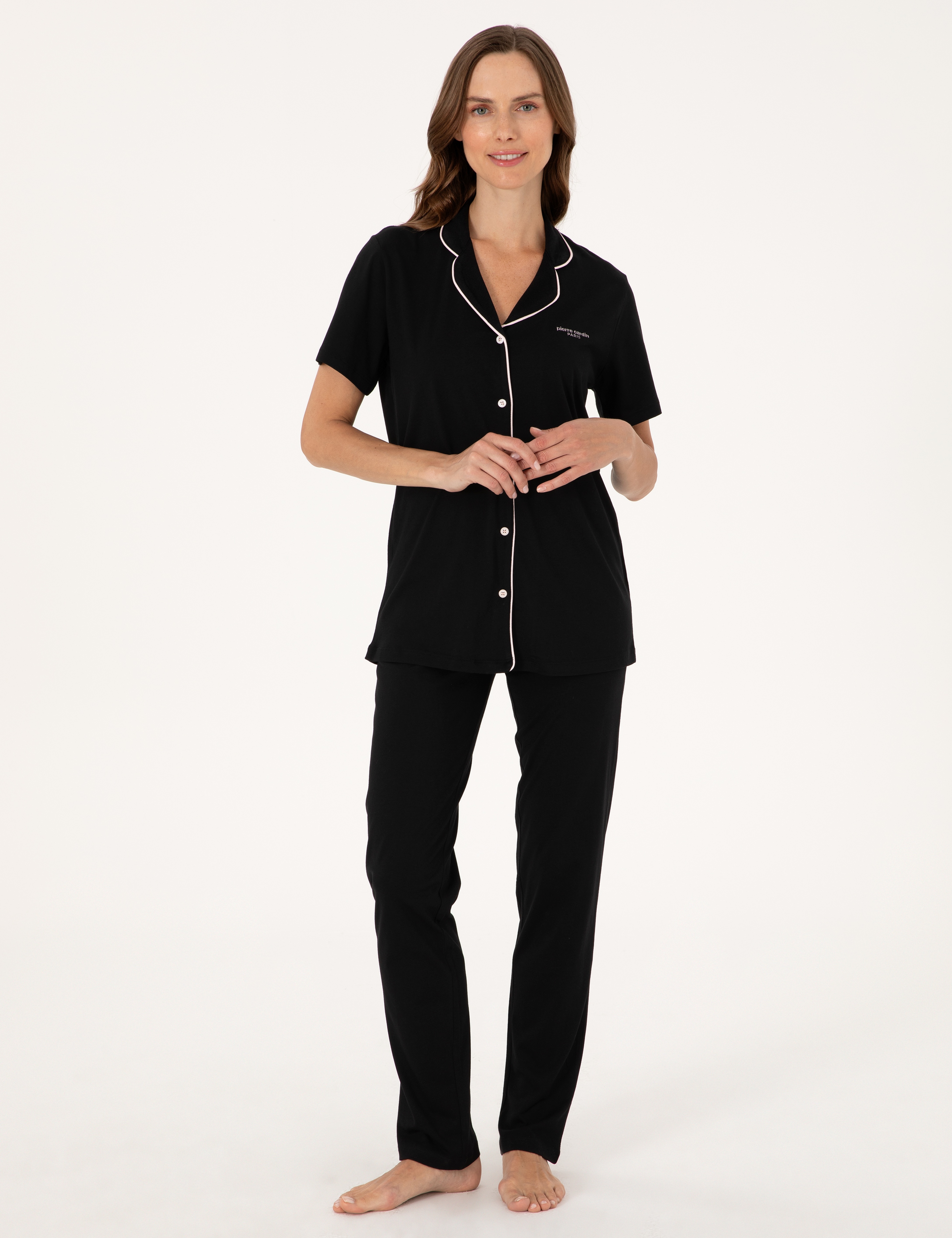 Siyah Kısakollu Gömlek Pijama Takımı - Image 4