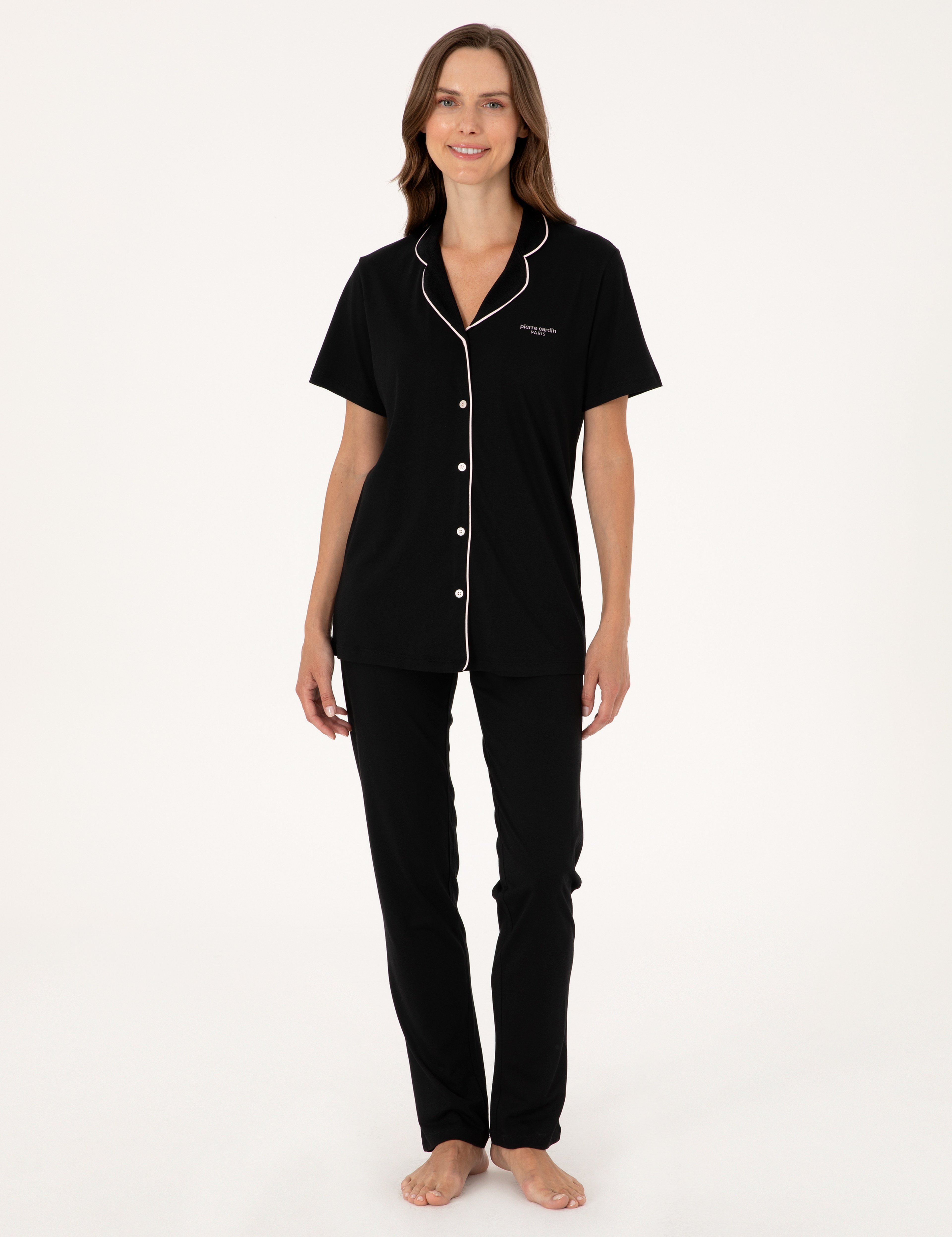 Siyah Kısakollu Gömlek Pijama Takımı - Image 1
