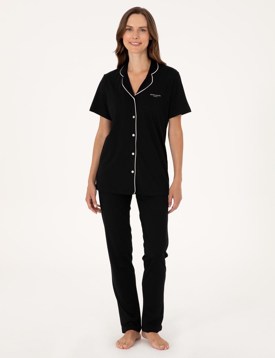 Siyah Kısakollu Gömlek Pijama Takımı