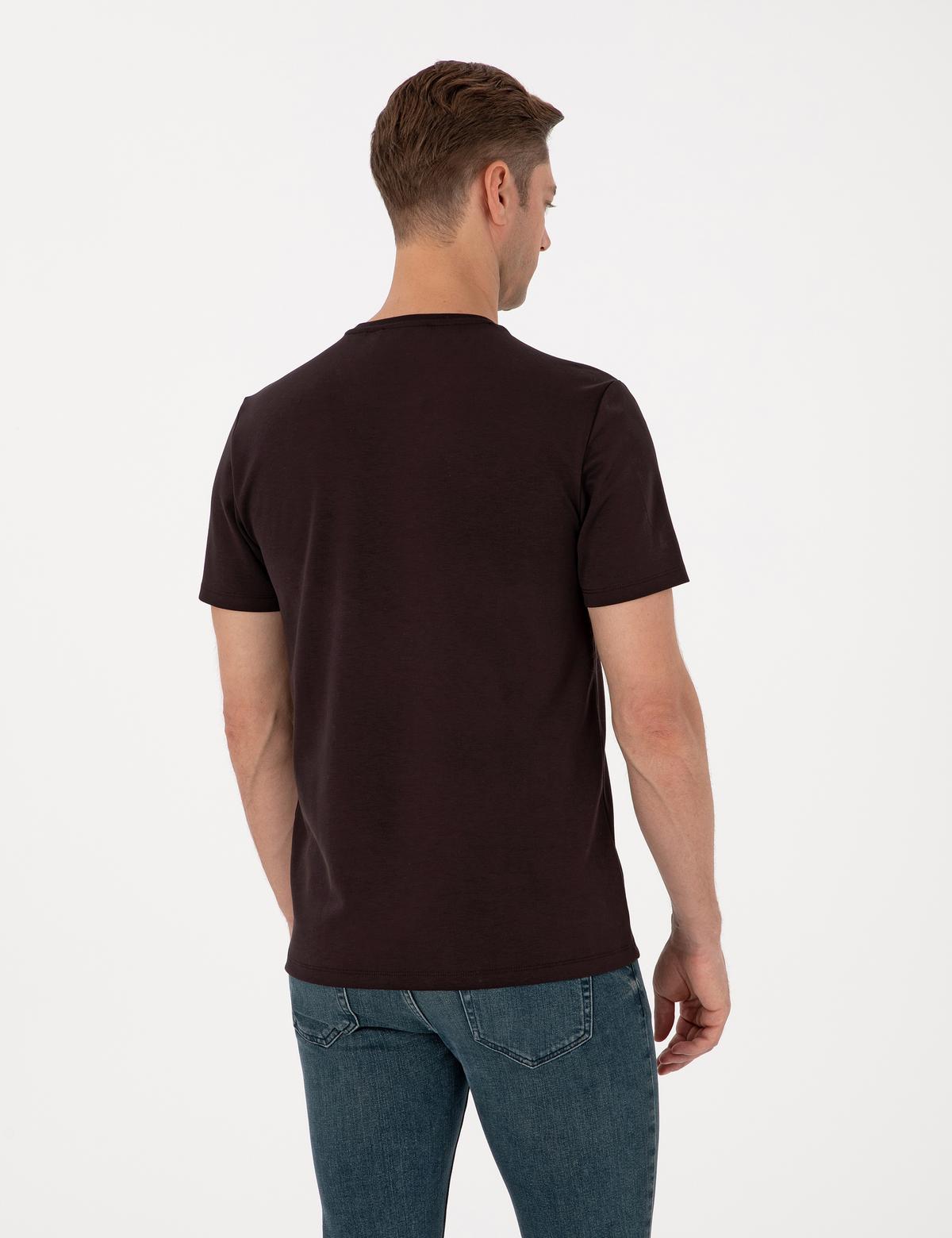 Kahverengi Regular Fit Kalın Dokulu Bisiklet Yaka Basic Tişört - 50308037023