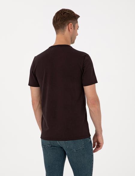 Kahverengi Regular Fit Kalın Dokulu Bisiklet Yaka Basic Tişört - 50308037023