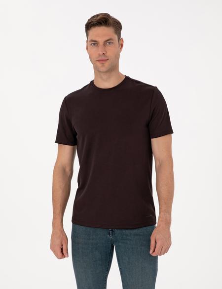 Kahverengi Regular Fit Kalın Dokulu Bisiklet Yaka Basic Tişört - 50308037023