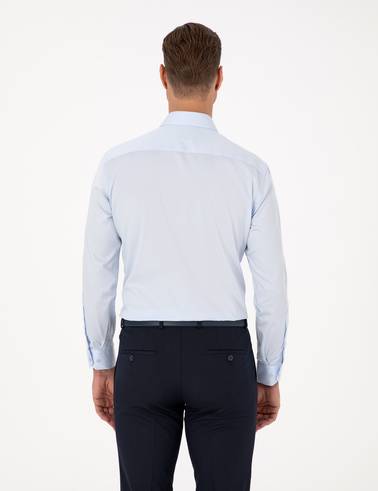 Açık Mavi %100 Pamuk Parlak Saten Regular Fit Uzun Kollu Basic Gömlek