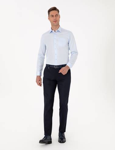 Açık Mavi %100 Pamuk Parlak Saten Regular Fit Uzun Kollu Basic Gömlek