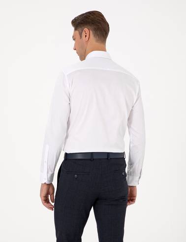 Beyaz %100 Pamuk Parlak Saten Regular Fit Uzun Kollu Basic Gömlek