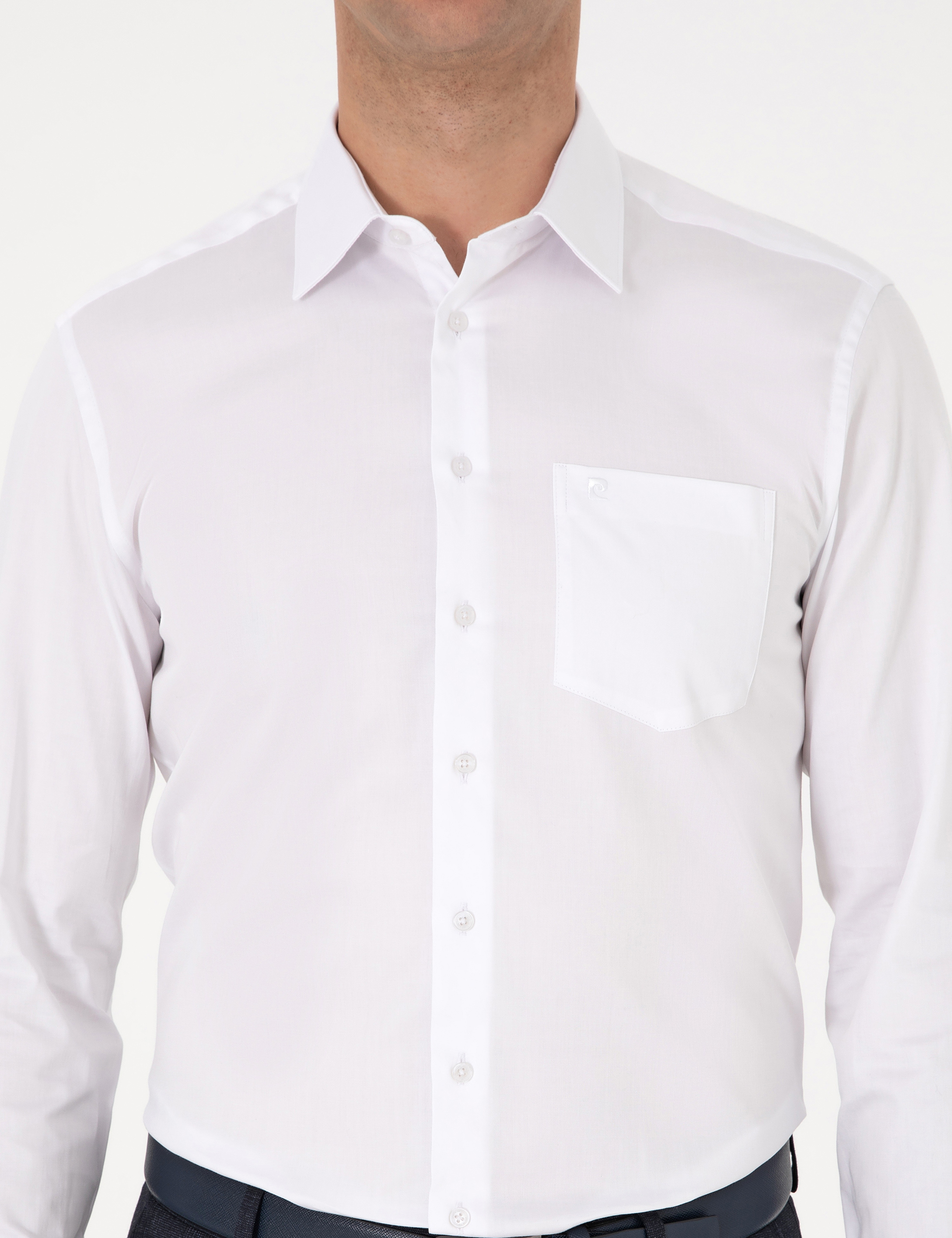 Beyaz %100 Pamuk Parlak Saten Regular Fit Uzun Kollu Basic Gömlek - Image 6