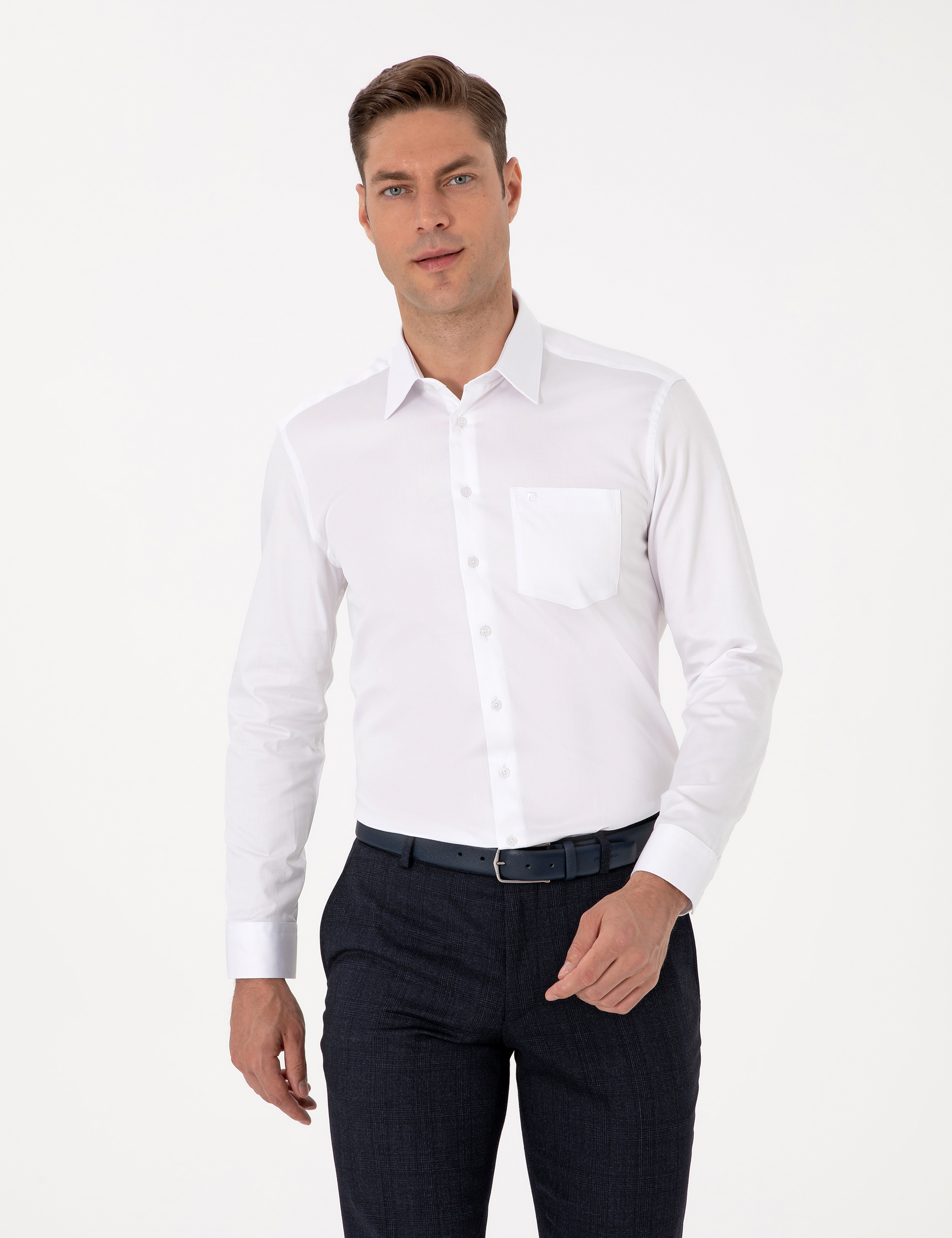 Beyaz %100 Pamuk Parlak Saten Regular Fit Uzun Kollu Basic Gömlek