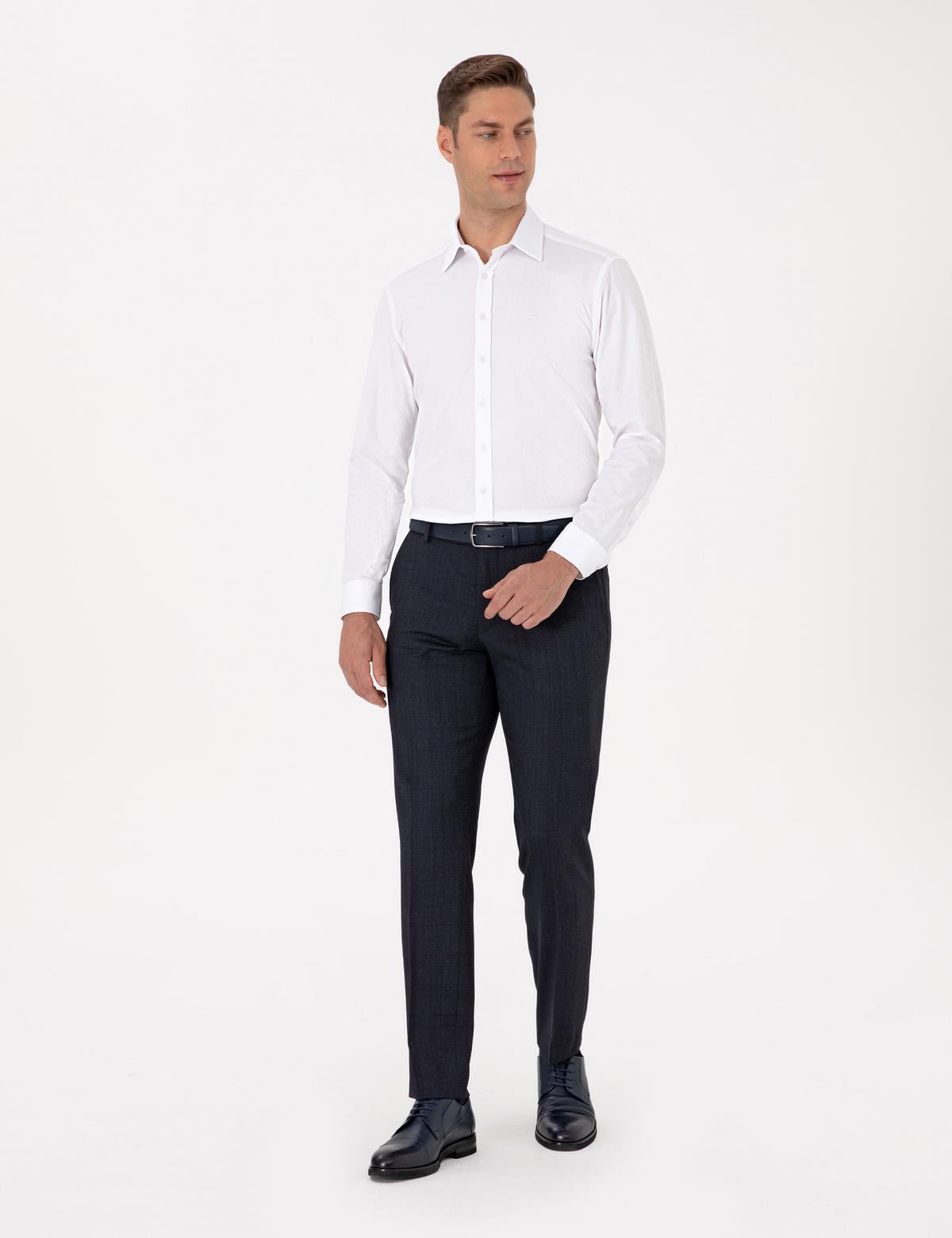 Beyaz Regular Fit Armürlü Uzun Kollu Gömlek - 50312180006