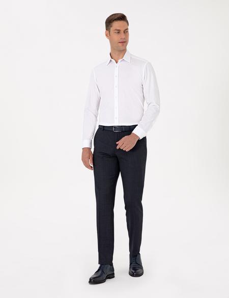 Beyaz Regular Fit Armürlü Uzun Kollu Gömlek - 50312180006