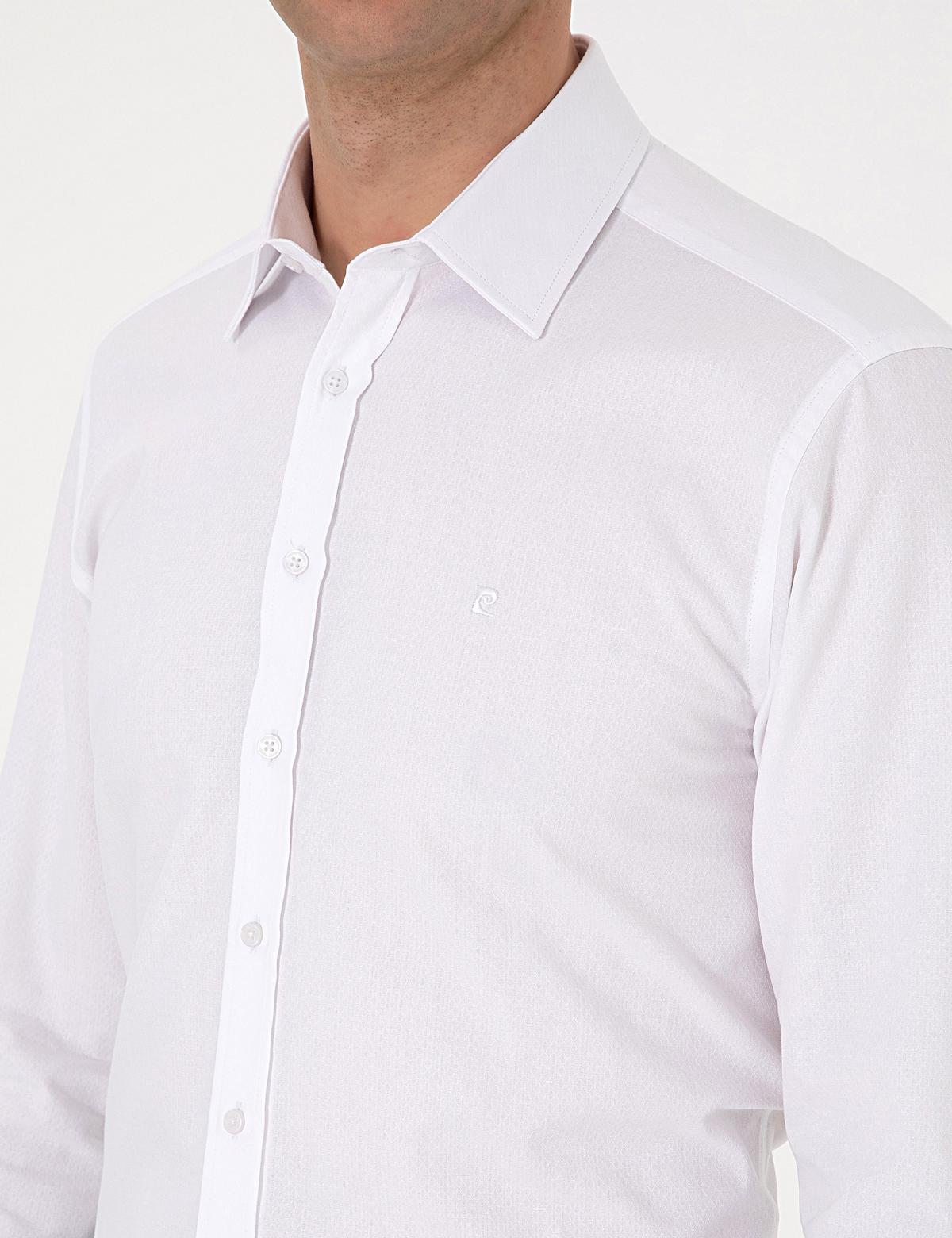 Beyaz Regular Fit Armürlü Uzun Kollu Gömlek - 50312180006