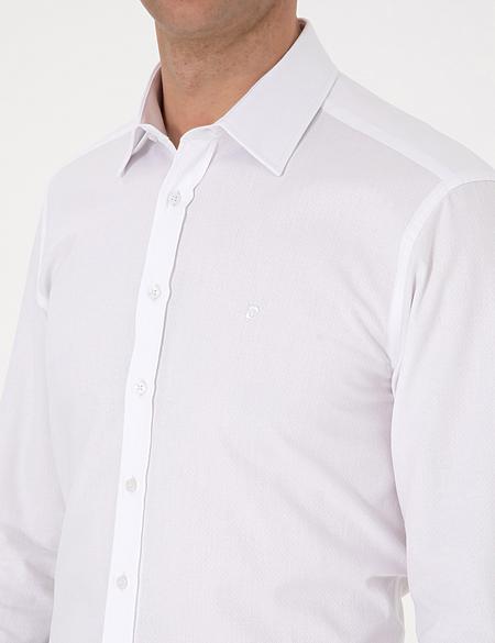 Beyaz Regular Fit Armürlü Uzun Kollu Gömlek - 50312180006