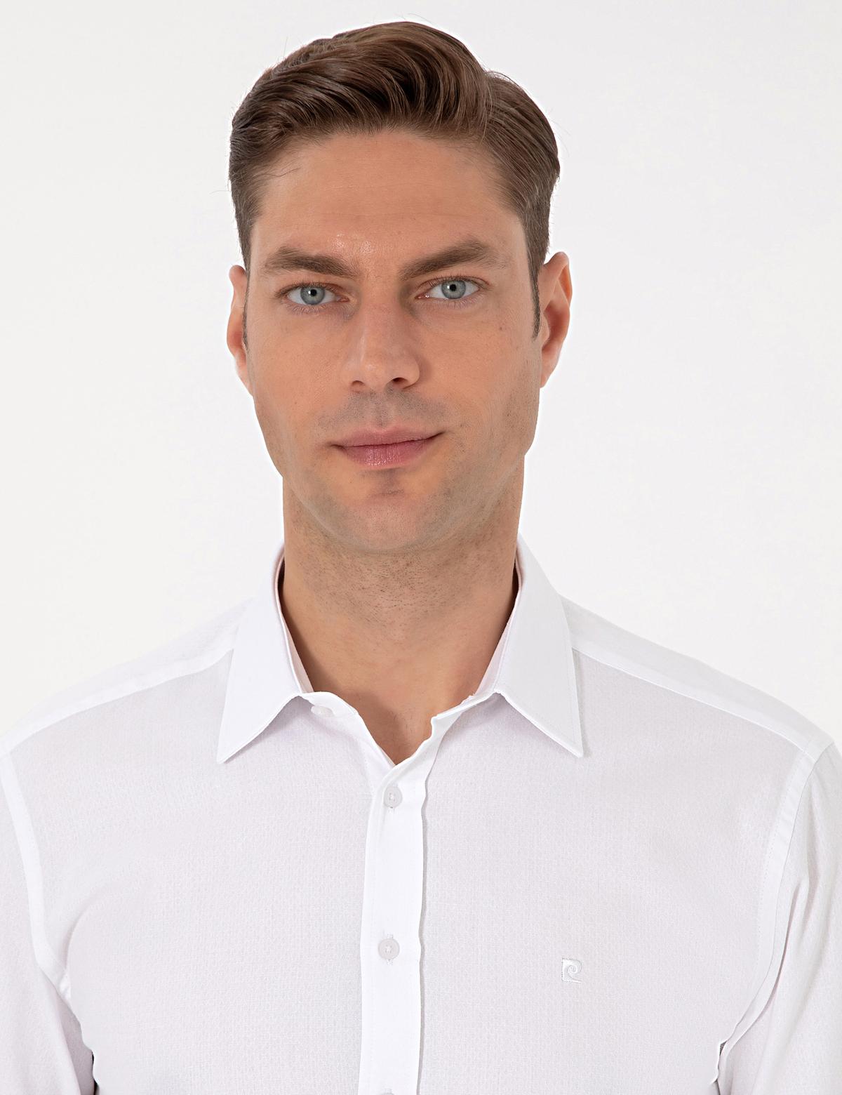 Beyaz Regular Fit Armürlü Uzun Kollu Gömlek - 50312180006